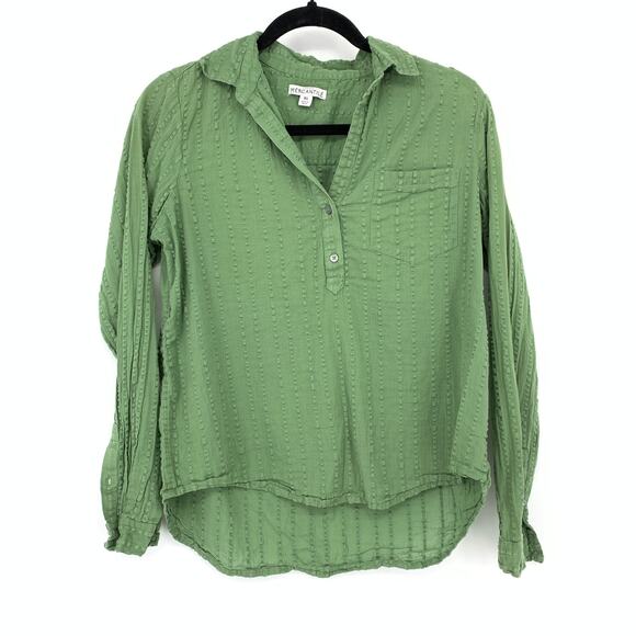 J. Crew Factory Popover Blouse Womens Size XS Long Sleeve Green Textured - Picture 1 of 6
